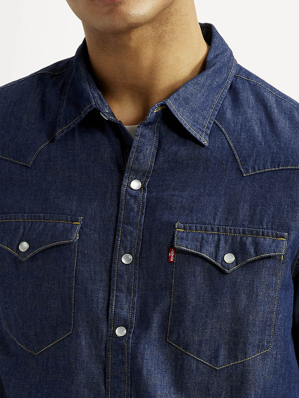 Men's Solid Blue Slim Fit Denim Shirt - Image 4