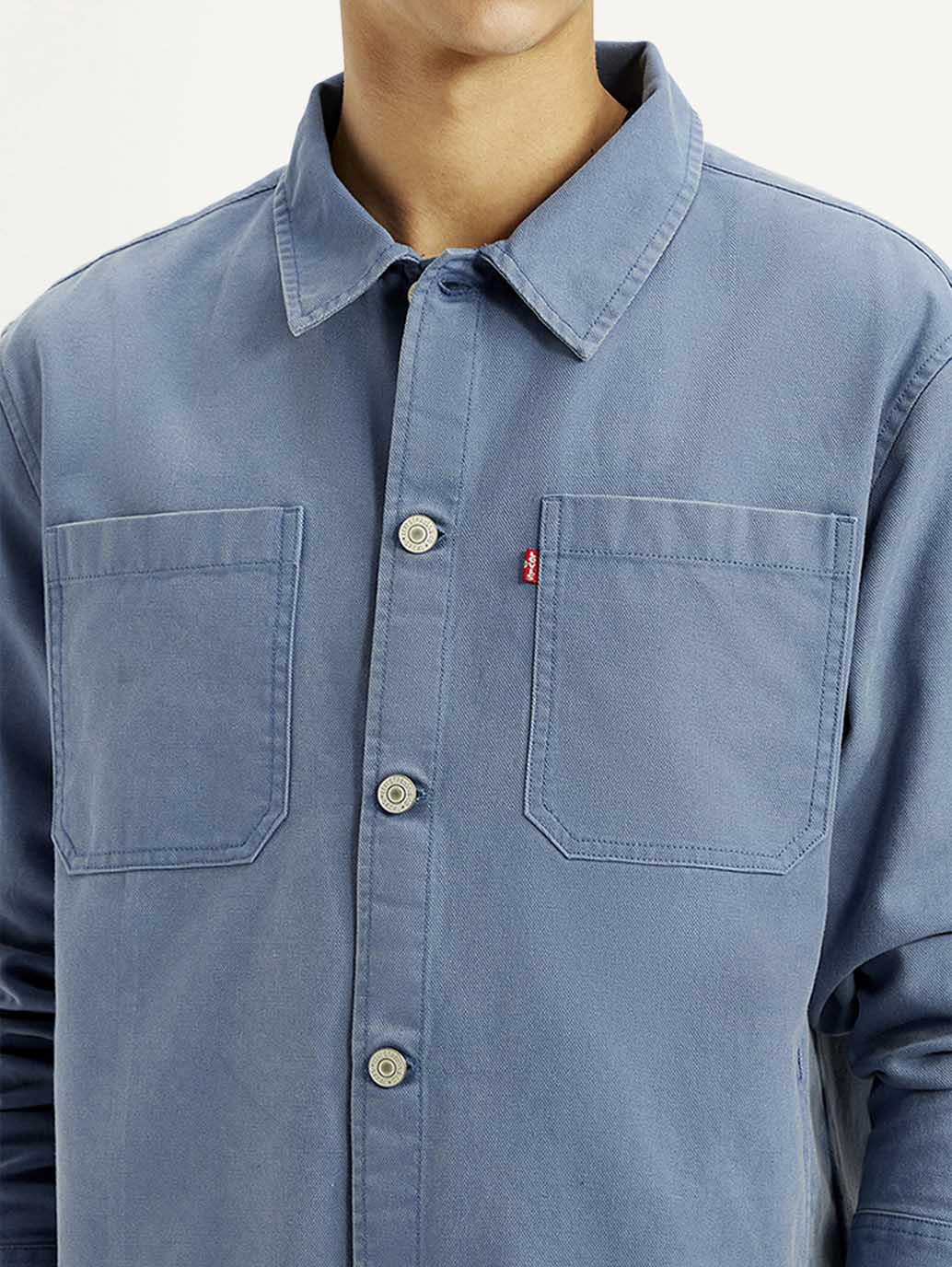 Men's Solid Blue Slim Fit Shacket - Image 5