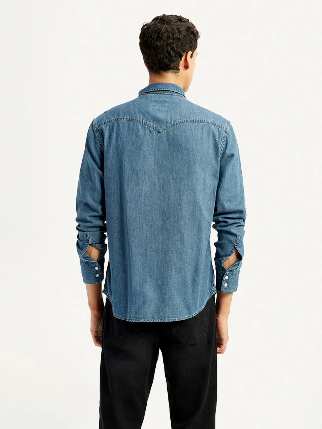 Men's Solid Blue Slim Fit Denim Shirt - Image 2