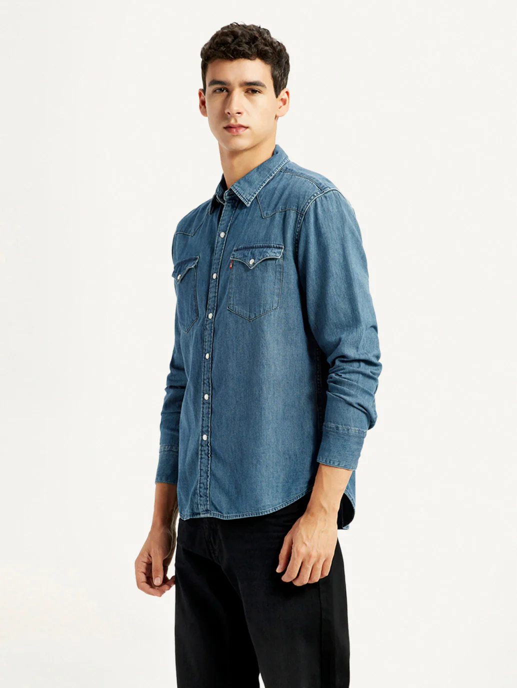 Men's Solid Blue Slim Fit Denim Shirt - Image 4