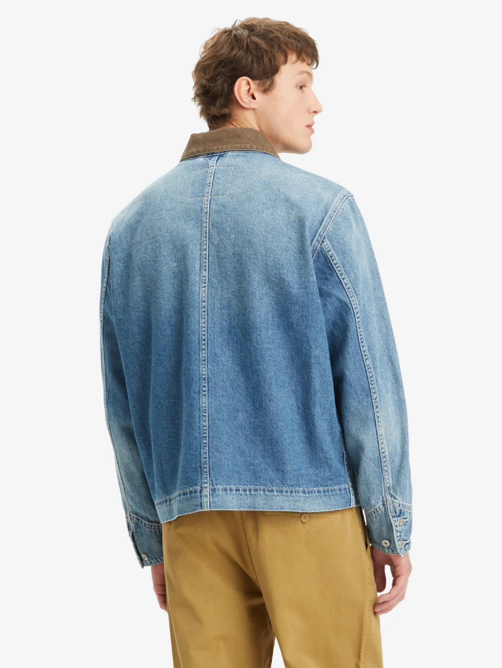 Men's Solid Blue Spread Collar Denim Jacket - Image 3