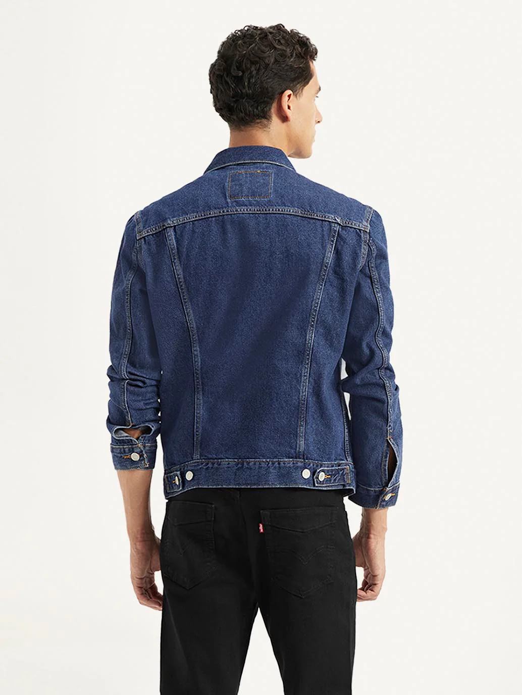 Men's Solid Blue Spread Collar Denim Jacket - Image 3