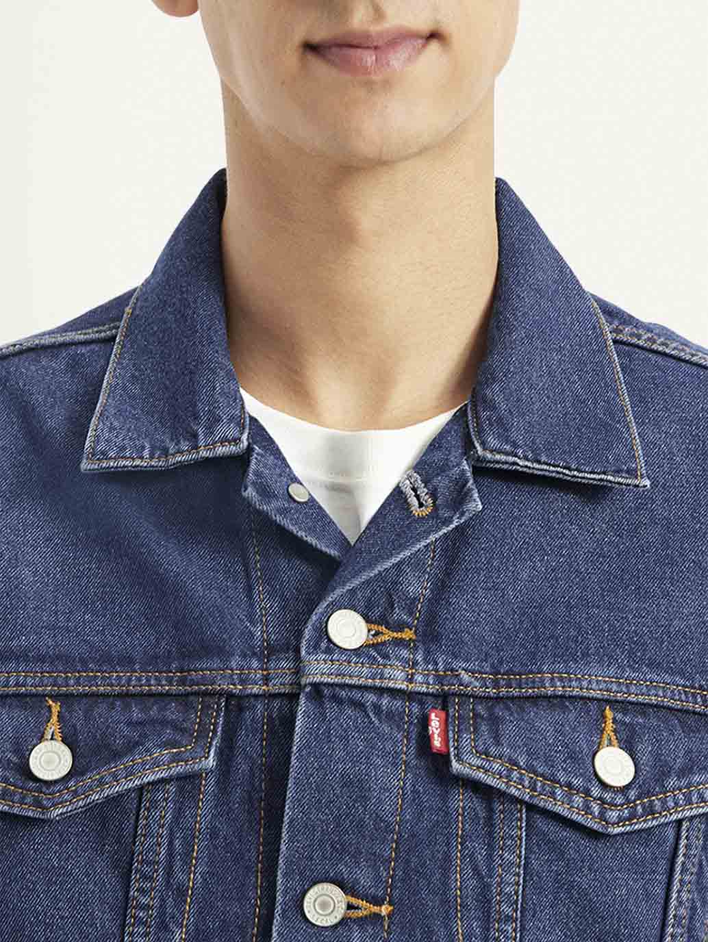 Men's Solid Blue Spread Collar Denim Jacket - Image 4