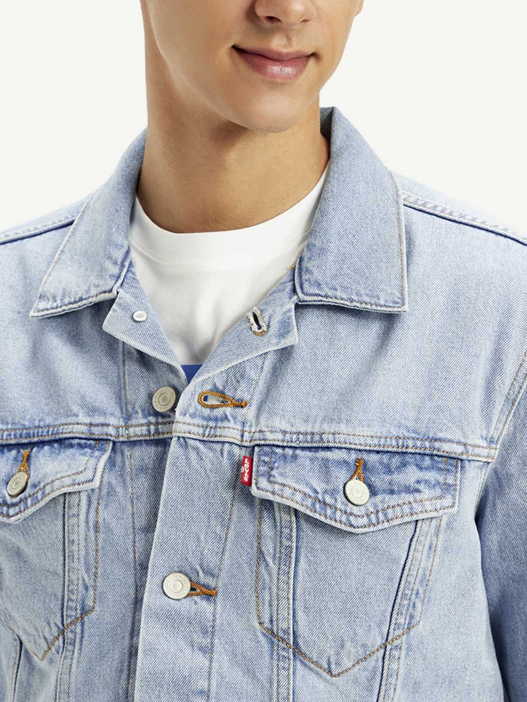 Men's Solid Blue Spread Collar Denim Jacket - Image 3