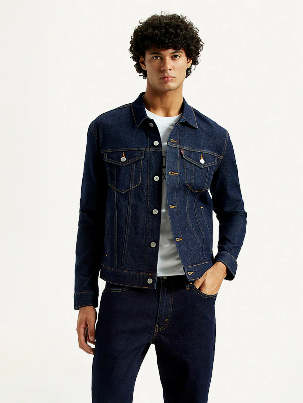 Men's Solid Blue Spread Collar Denim Jacket