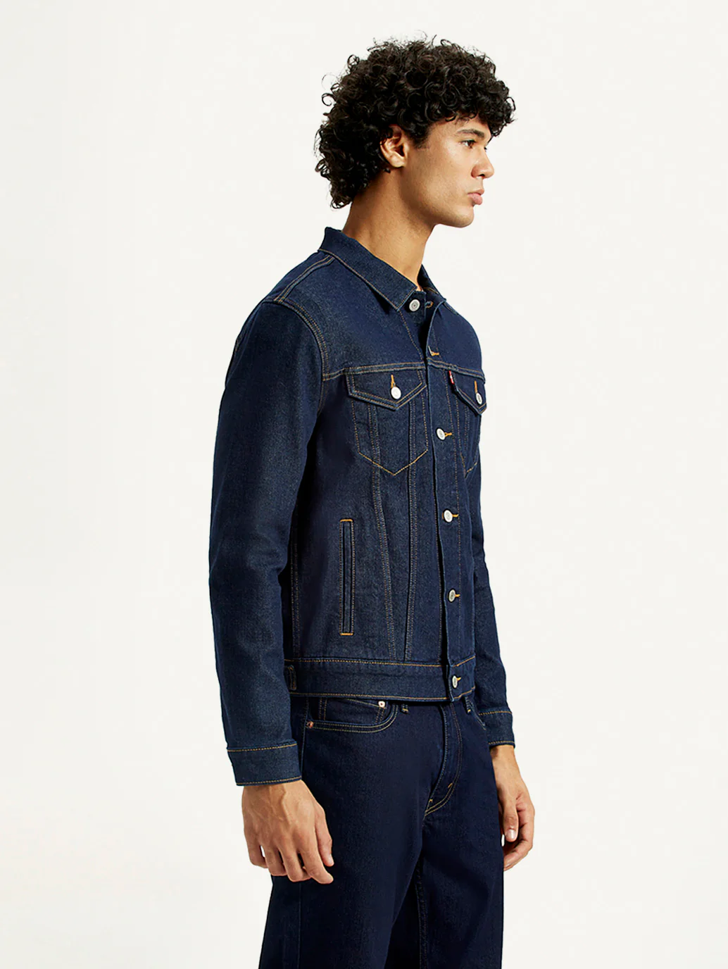 Men's Solid Blue Spread Collar Denim Jacket - Image 4