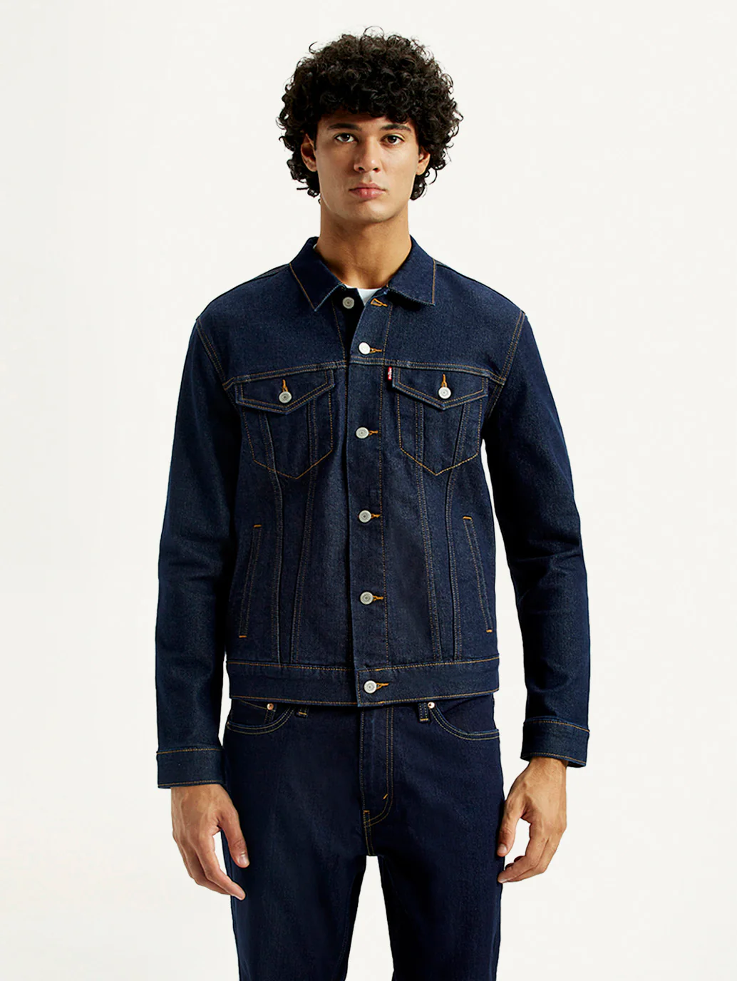 Men's Solid Blue Spread Collar Denim Jacket - Image 5