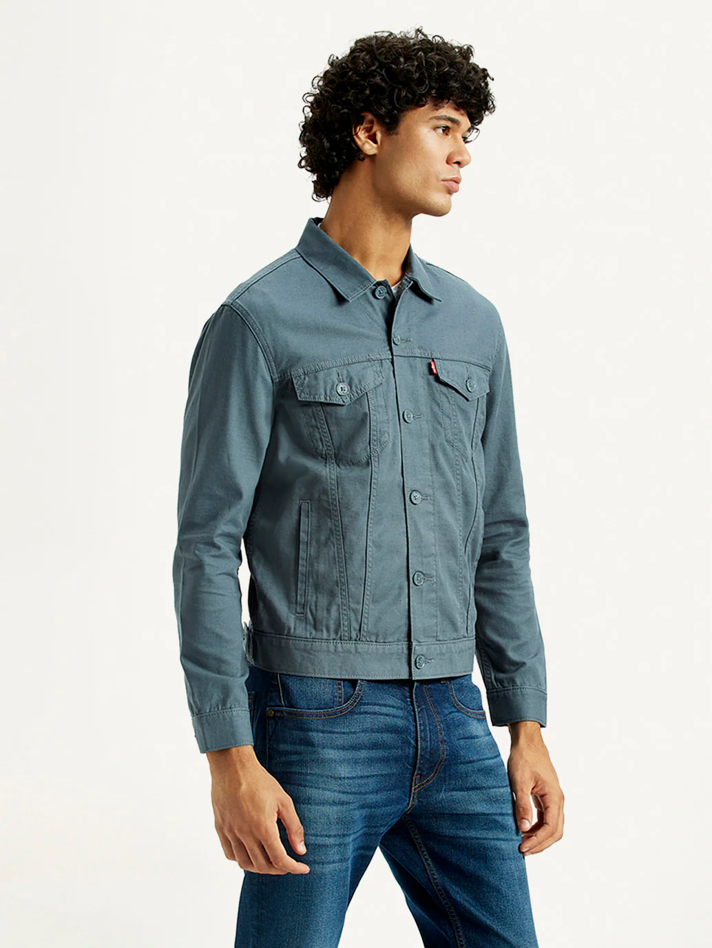 Men's Solid Blue Spread Collar Linen Jacket - Image 3
