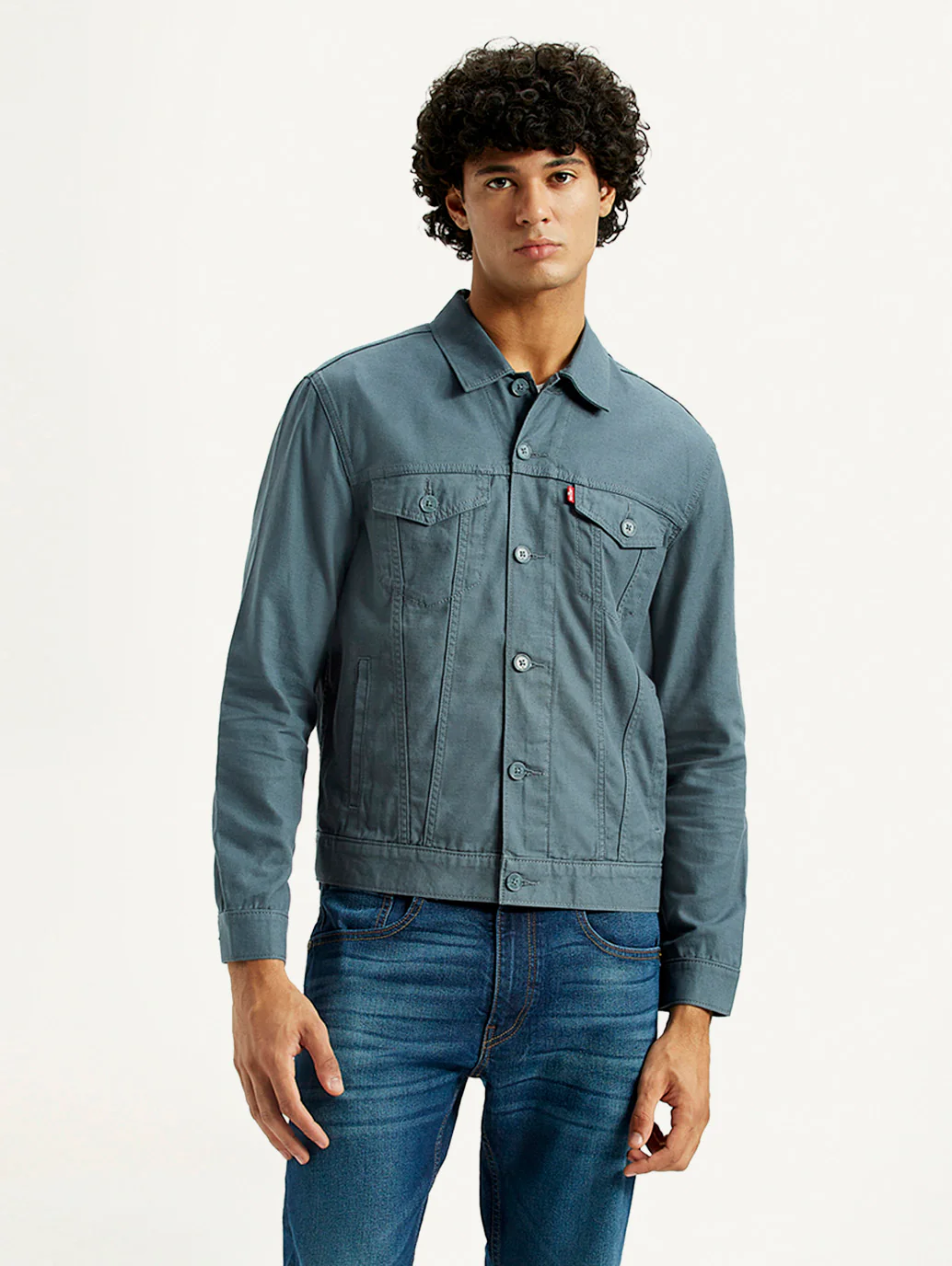 Men's Solid Blue Spread Collar Linen Jacket - Image 5