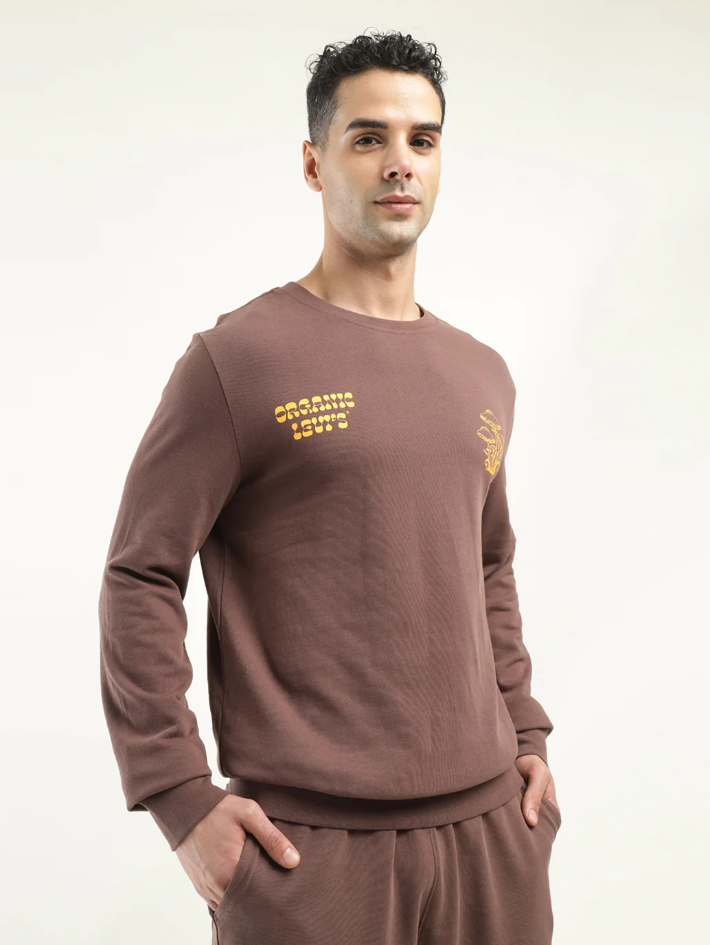 Men's Solid Brown Crew Neck Co-ord Set - Image 2