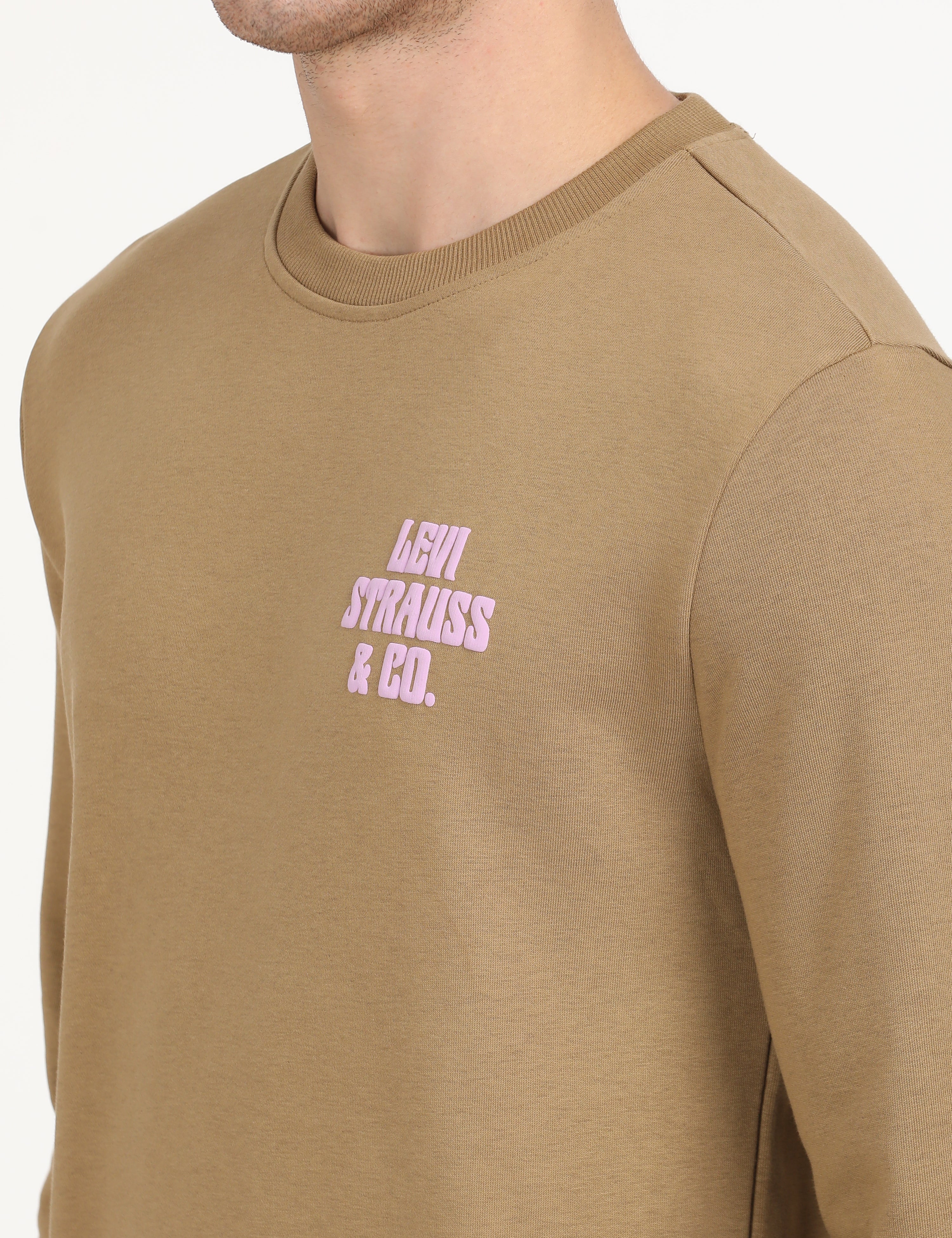 Men's Solid Brown Crew Neck Sweatshirt - Image 5