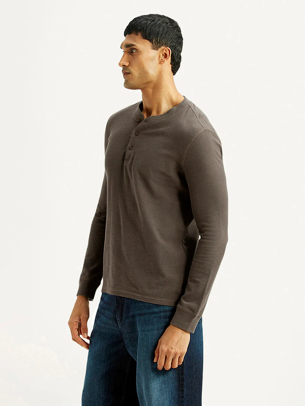 Men's Solid Brown Henley Neck T-shirt - Image 4