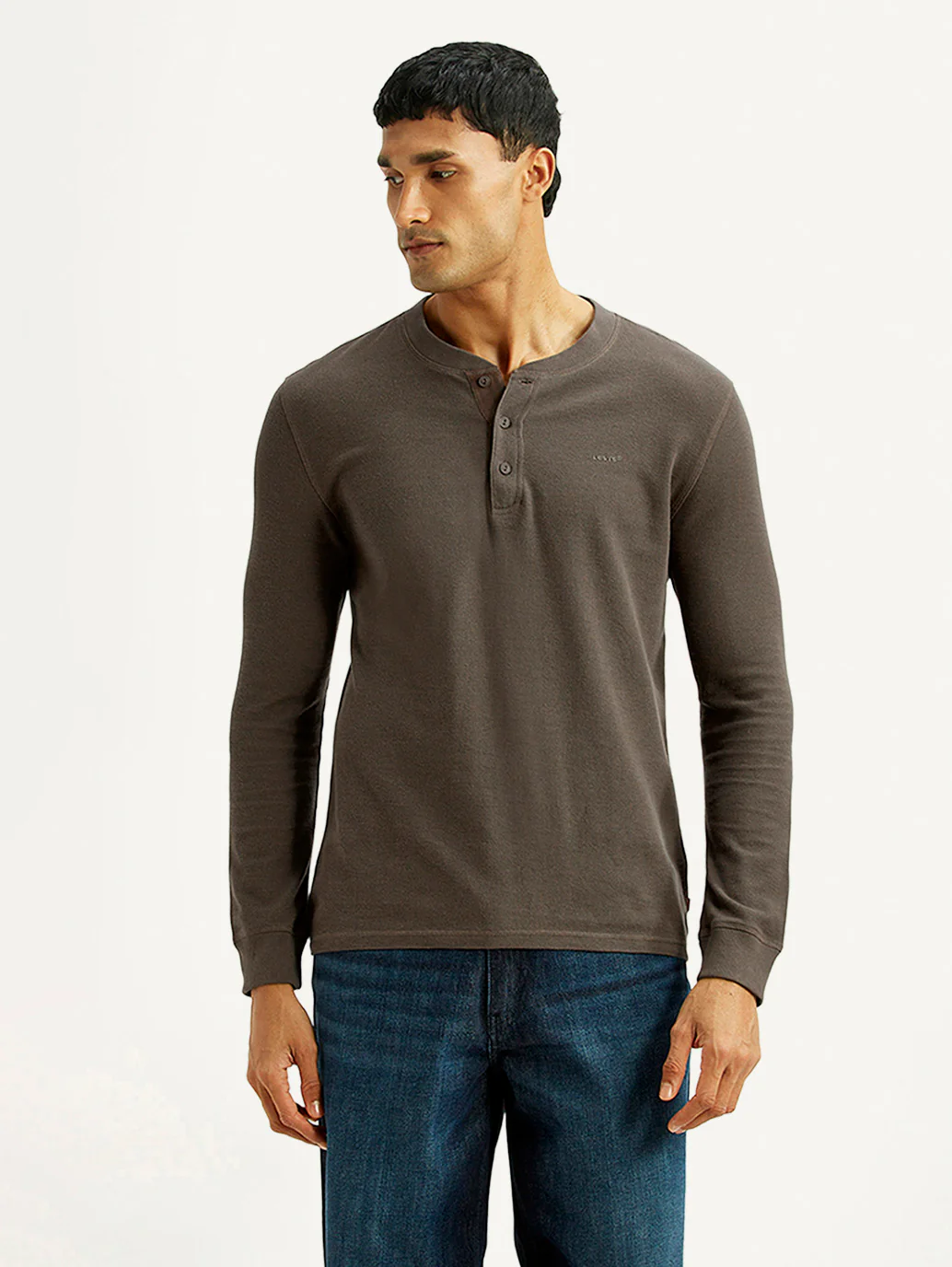 Men's Solid Brown Henley Neck T-shirt - Image 5