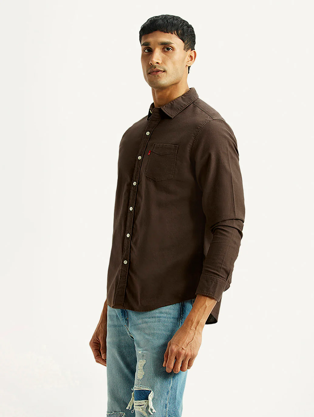 Men's Solid Brown Slim Fit Oxford Shirt - Image 3