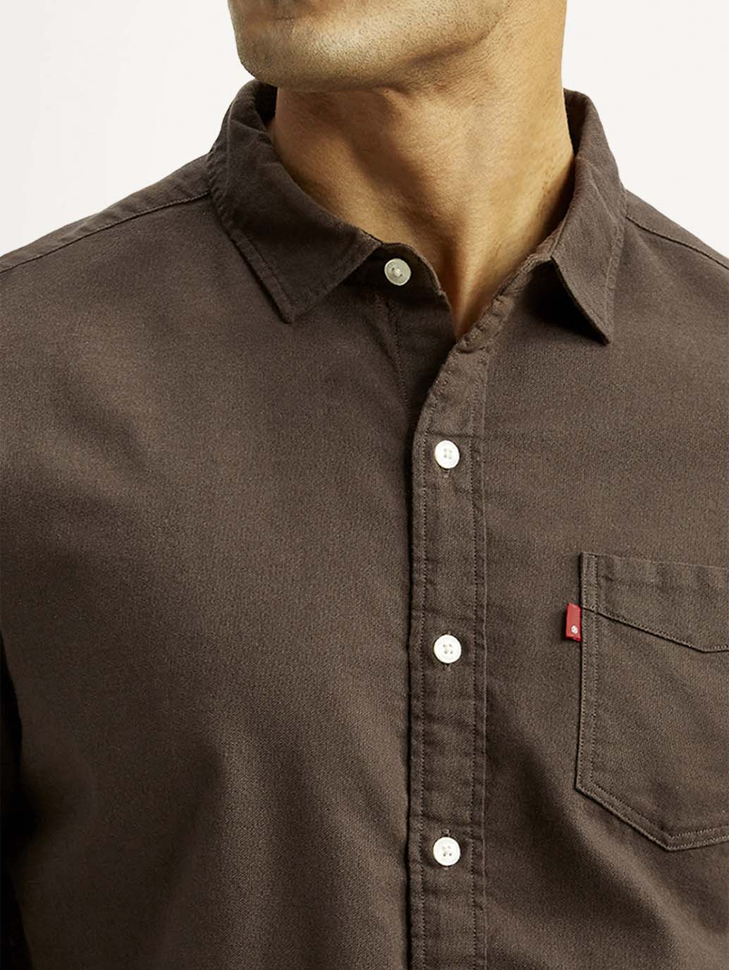 Men's Solid Brown Slim Fit Oxford Shirt - Image 4