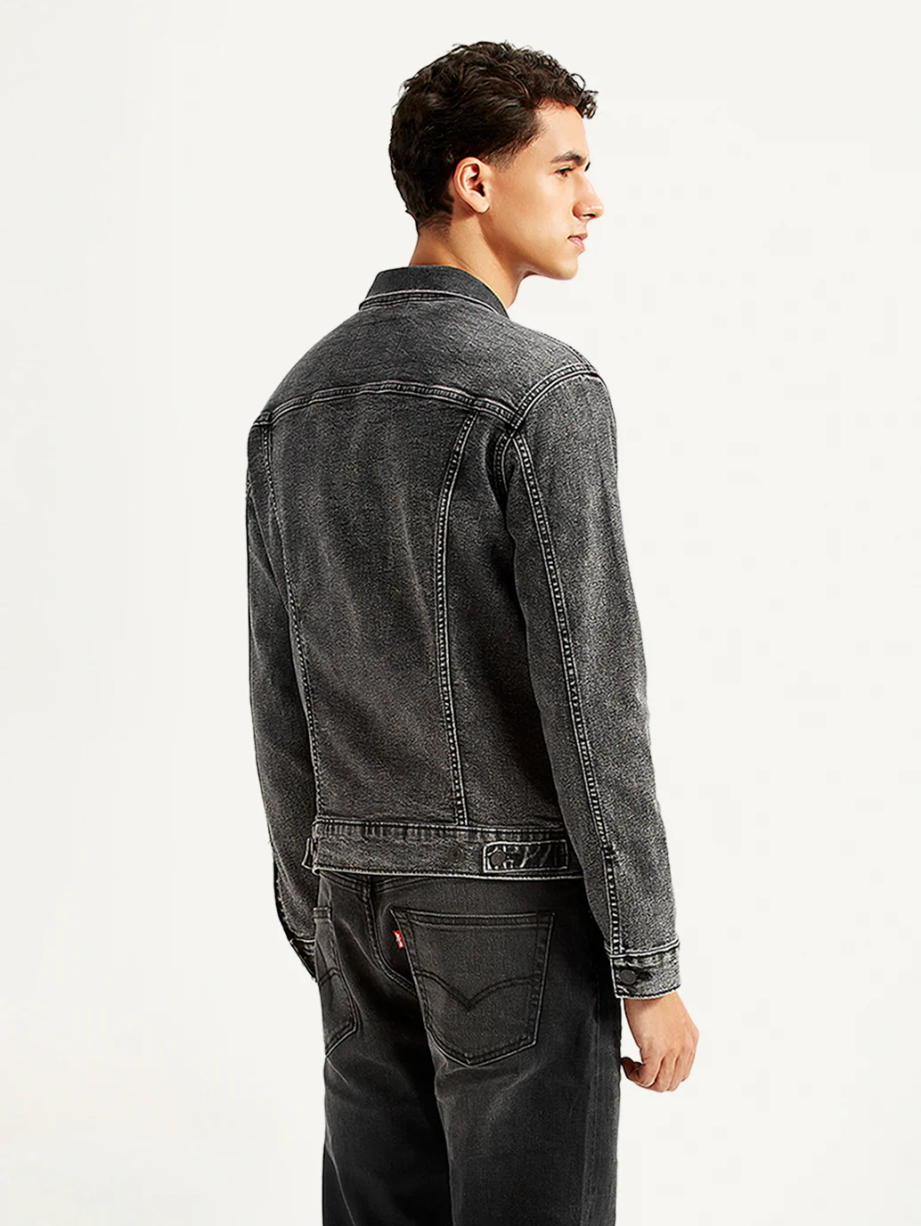 Men's Solid Charcoal Grey Denim Jacket - Image 3
