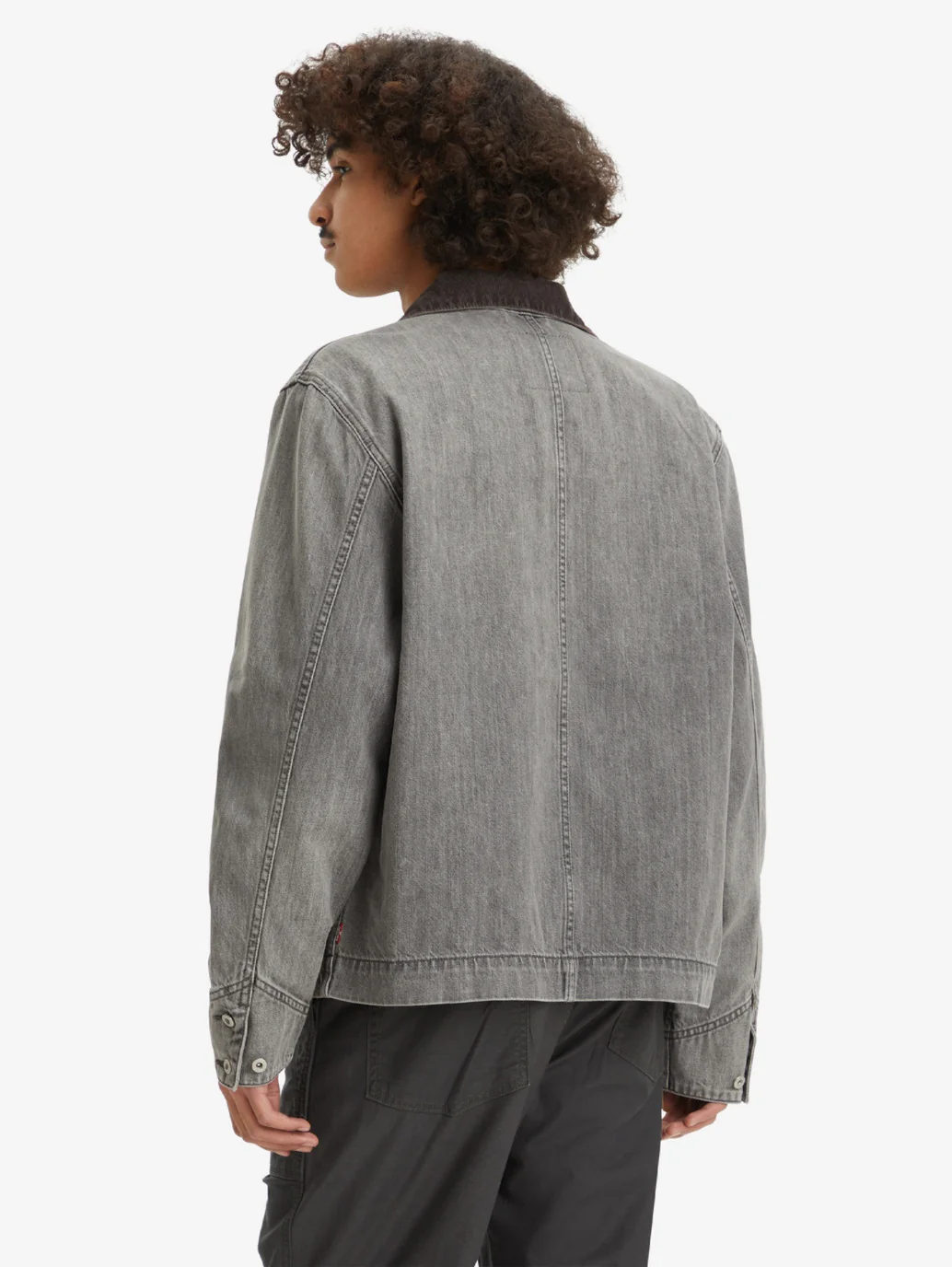 Men's Solid Charcoal-Grey Spread Collar Denim Jacket - Image 2
