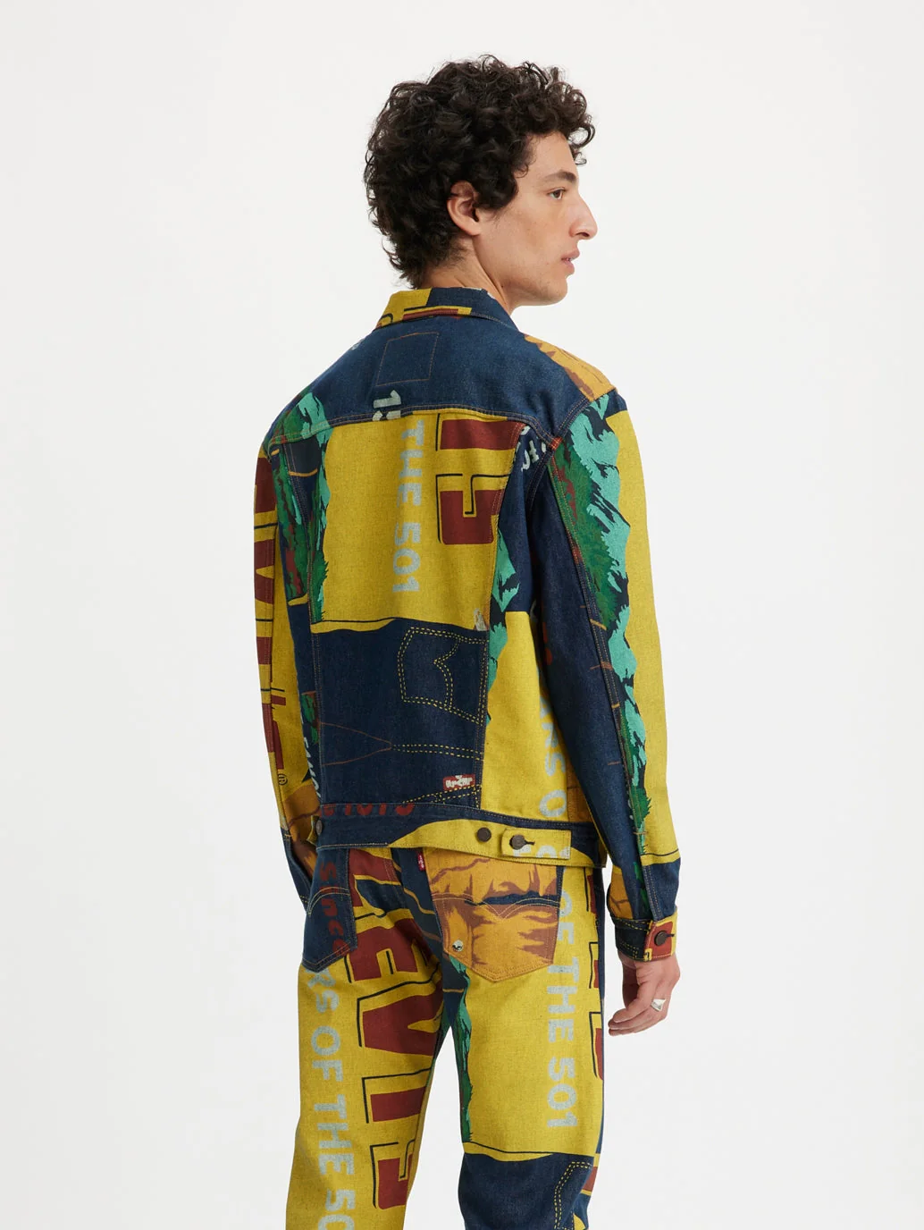 Men's Colorblock Collar Neck Denim Jacket - Image 3