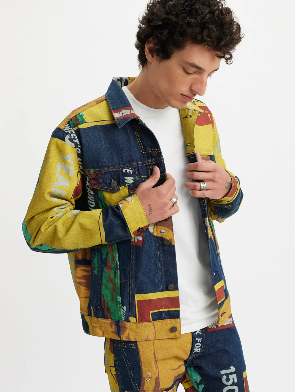 Men's Colorblock Collar Neck Denim Jacket - Image 4