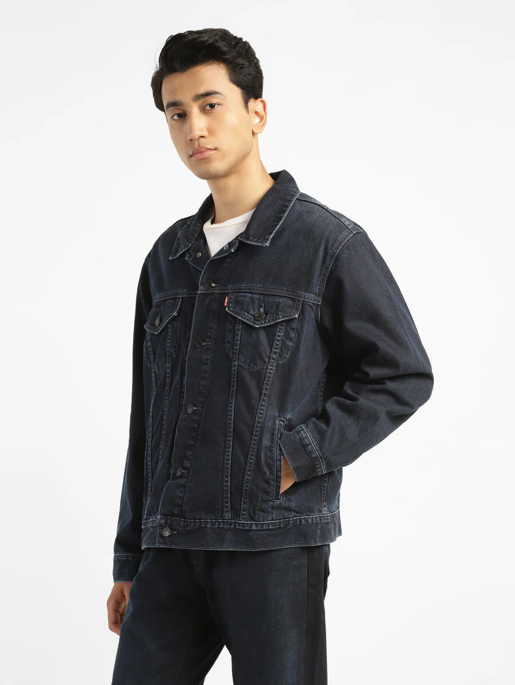 Men's Solid Spread Collar Denim Jacket - Image 6