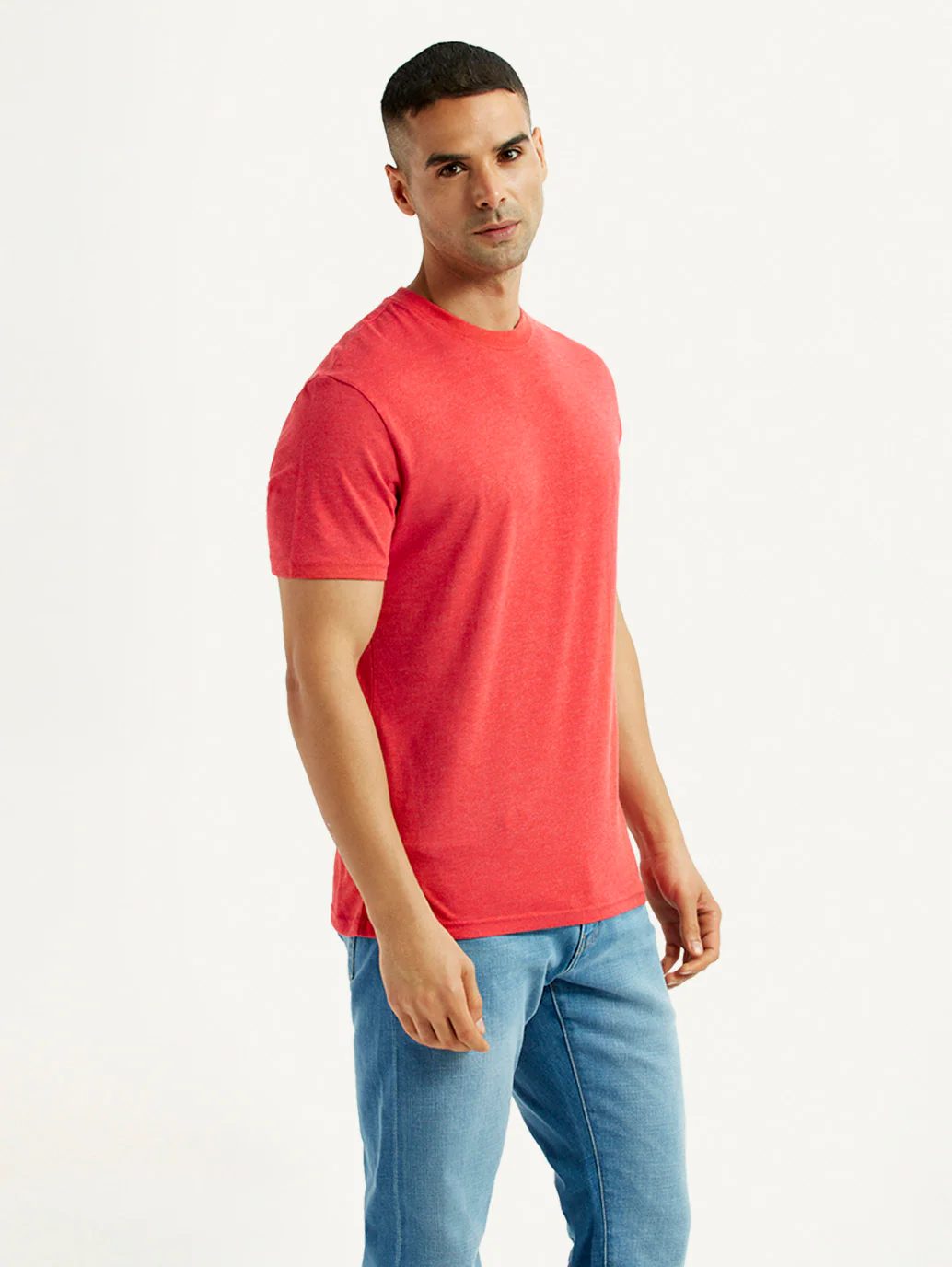 Men's Solid Coral Crew Neck T-Shirt - Image 3
