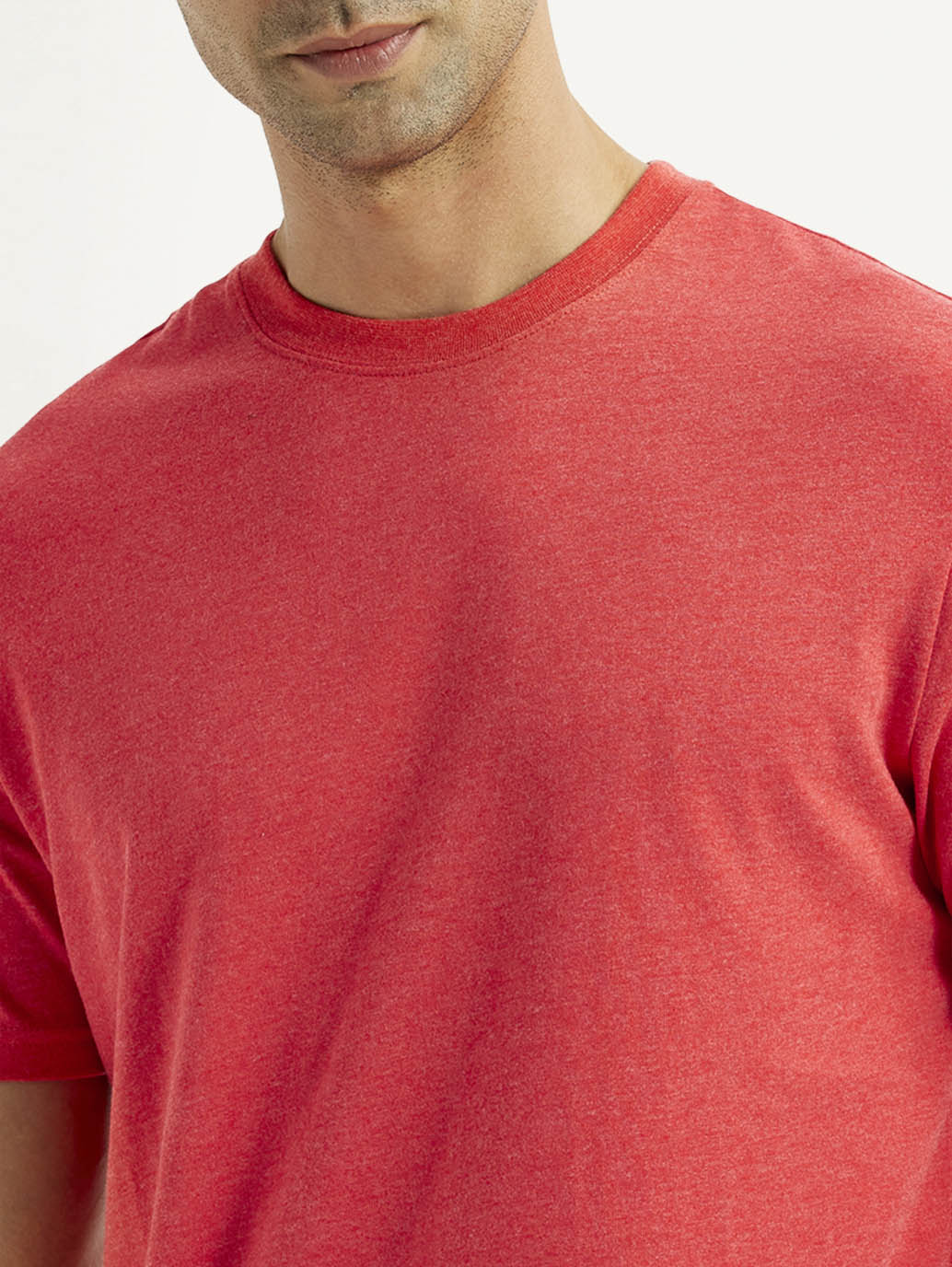 Men's Solid Coral Crew Neck T-Shirt - Image 4