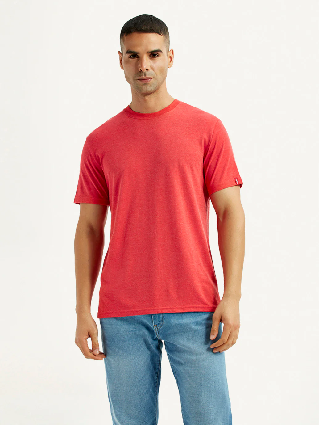 Men's Solid Coral Crew Neck T-Shirt - Image 5