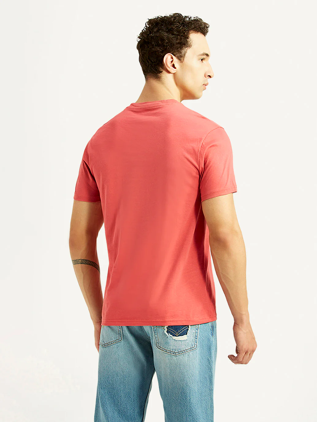 Men's Solid Coral Slim Fit T-shirt - Image 2