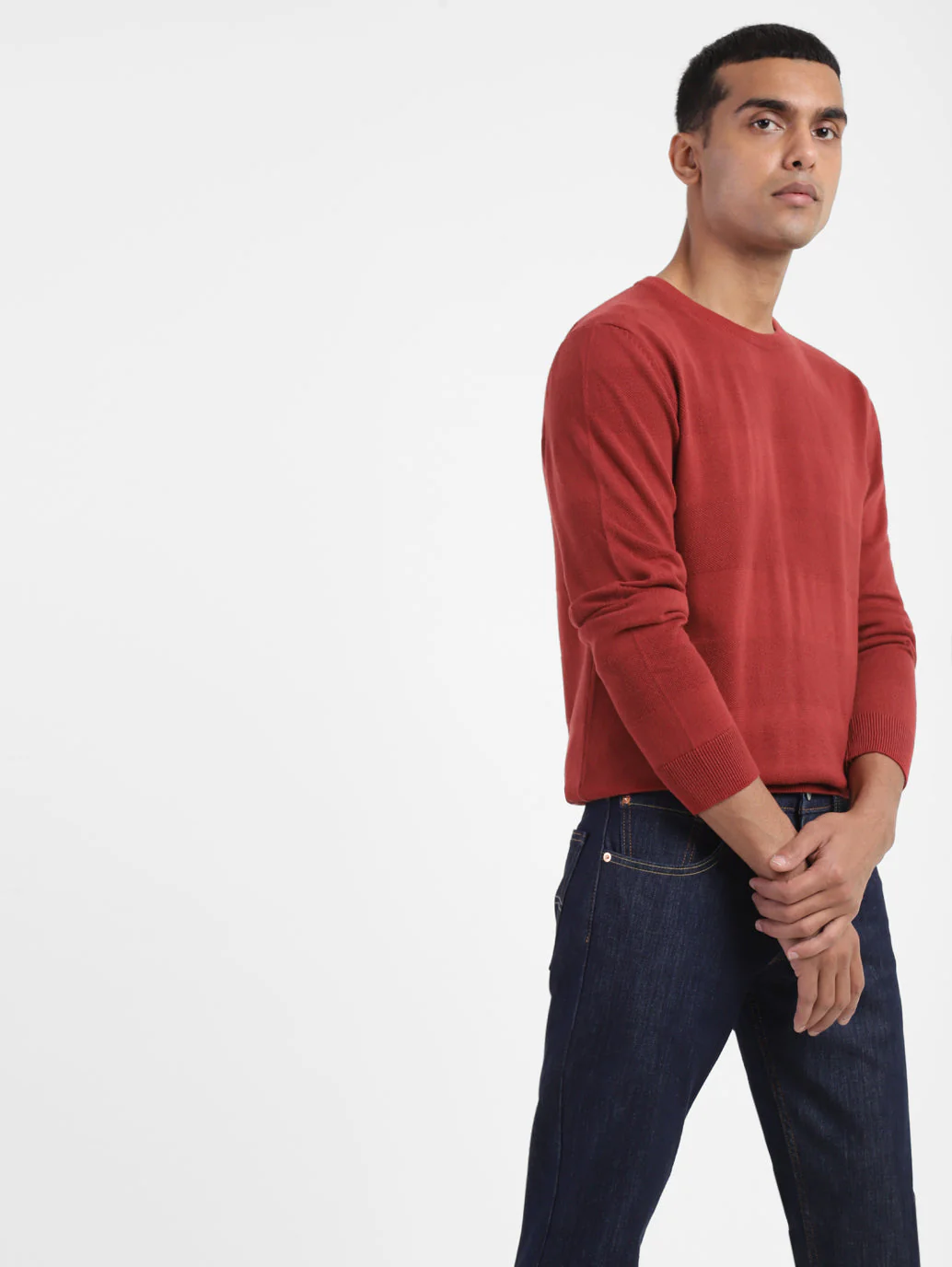 Men's Solid Crew Neck Sweater Red - Image 2