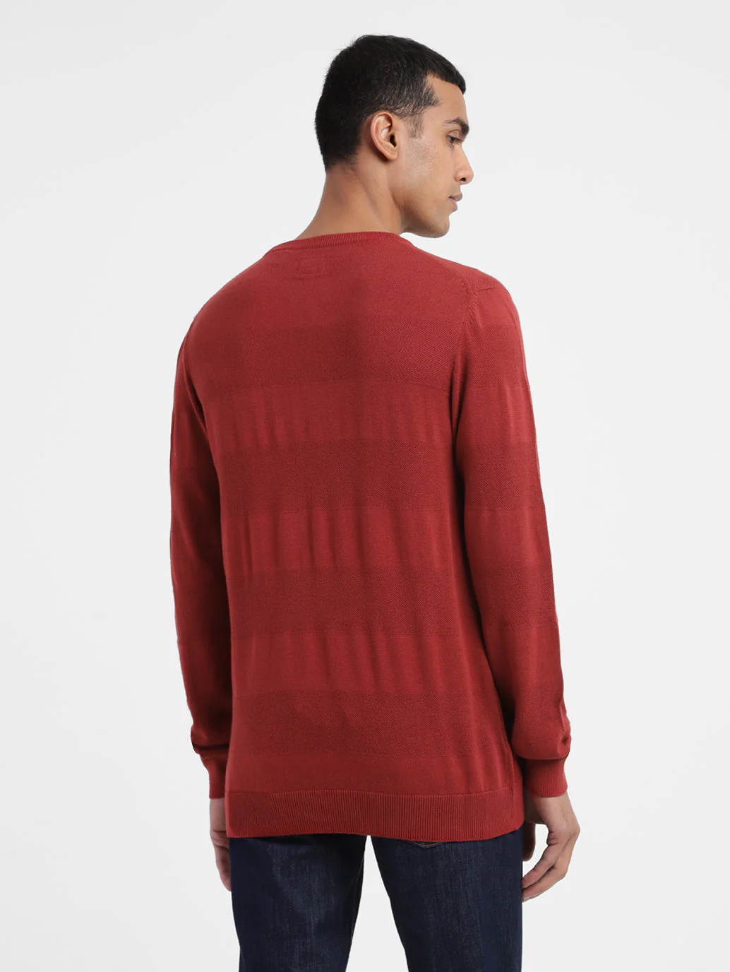 Men's Solid Crew Neck Sweater Red - Image 3