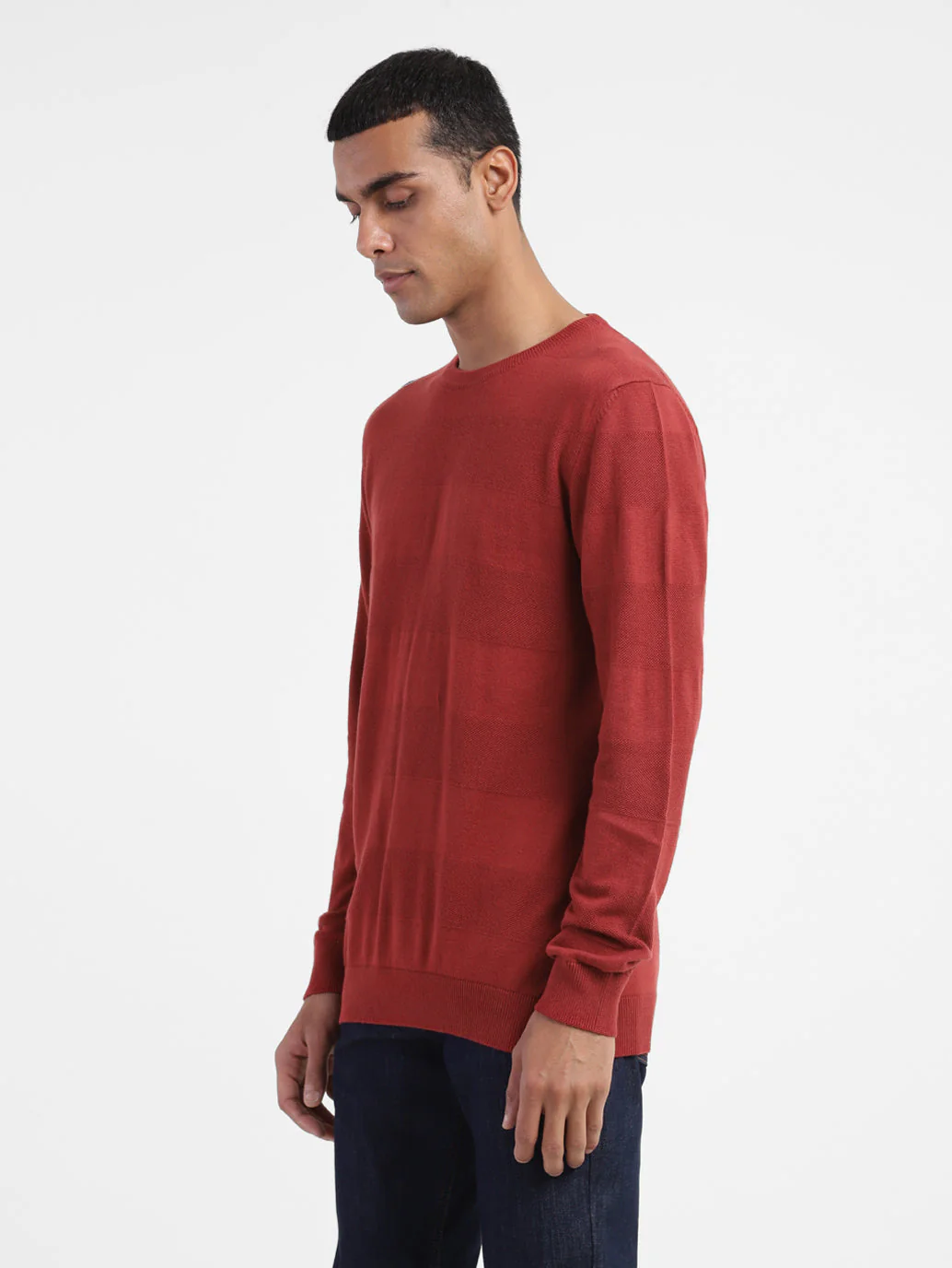 Men's Solid Crew Neck Sweater Red - Image 4