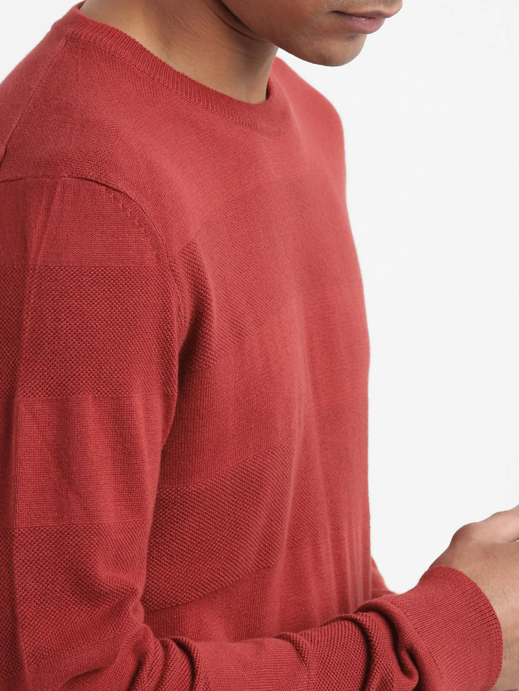 Men's Solid Crew Neck Sweater Red - Image 5