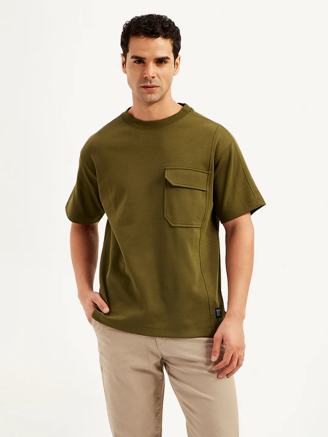 Men's Solid Crew Neck Utility T-Shirt - Image 2