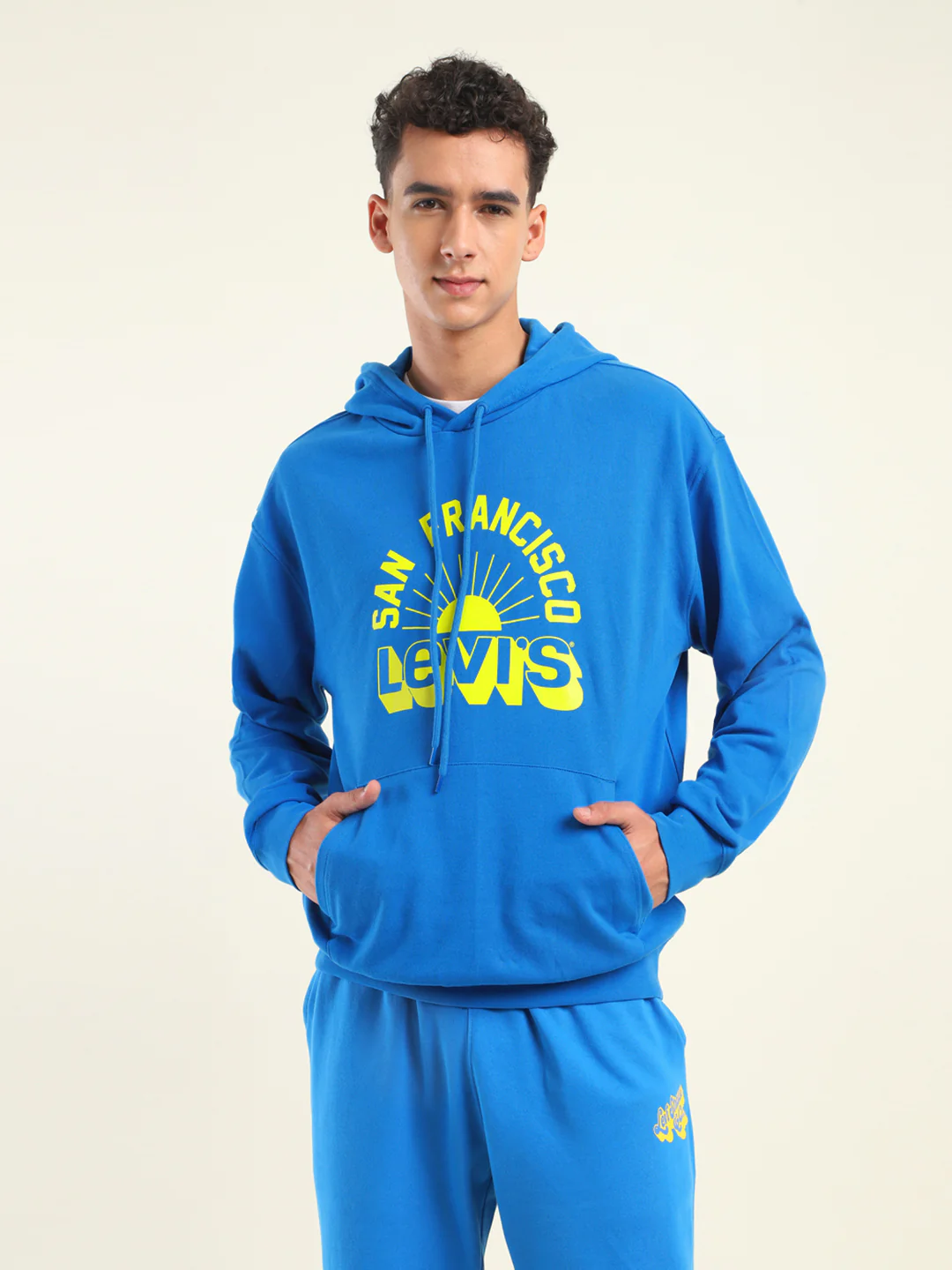Men's Solid Dark Blue Hooded Sweatshirt - Image 2