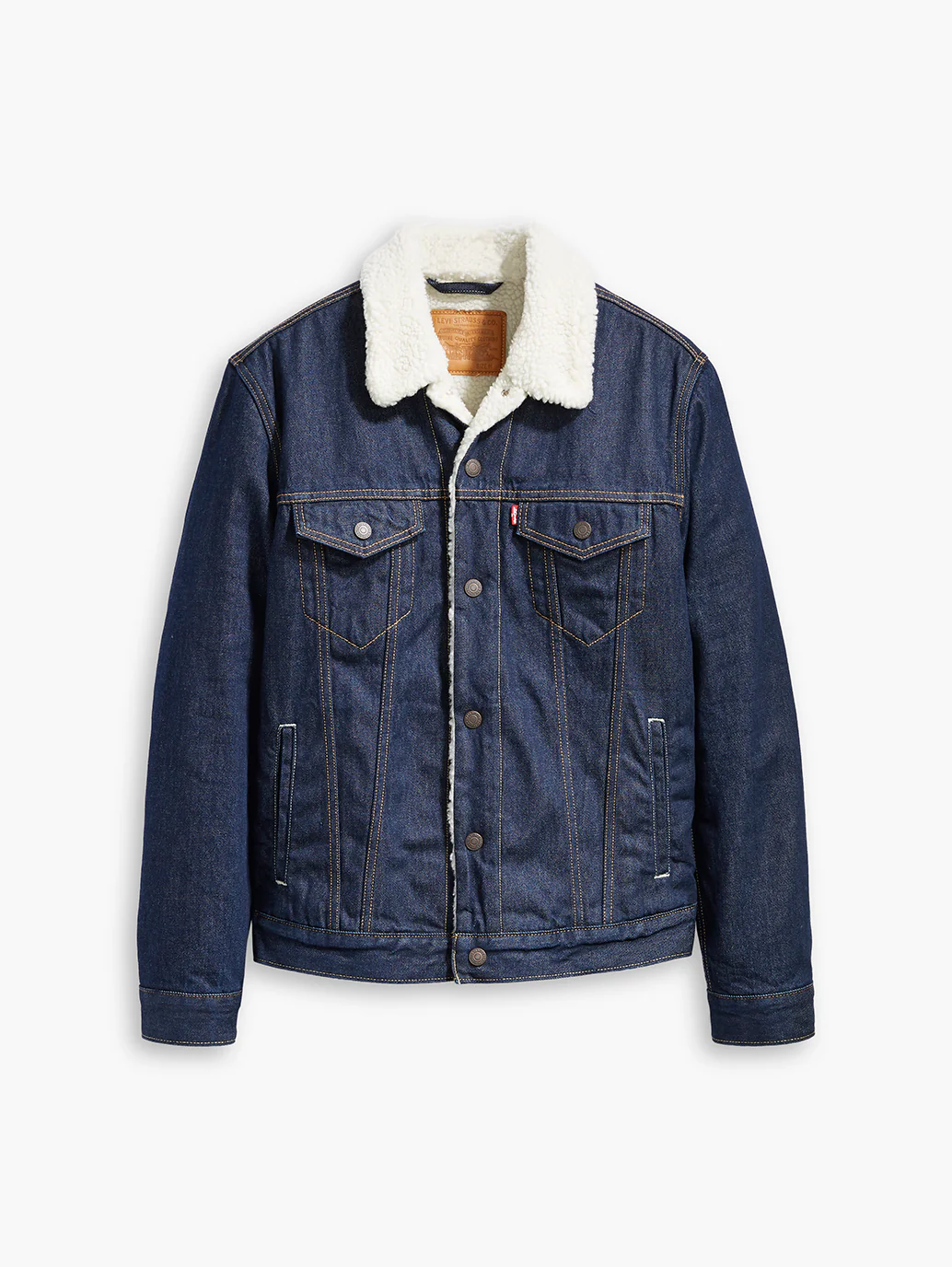Men's Solid Dark Blue Shearling Jacket - Image 3