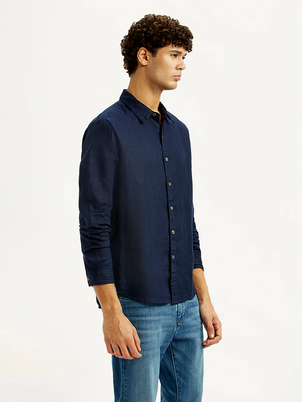 Men's Solid Dark Blue Slim Fit Shirt - Image 5