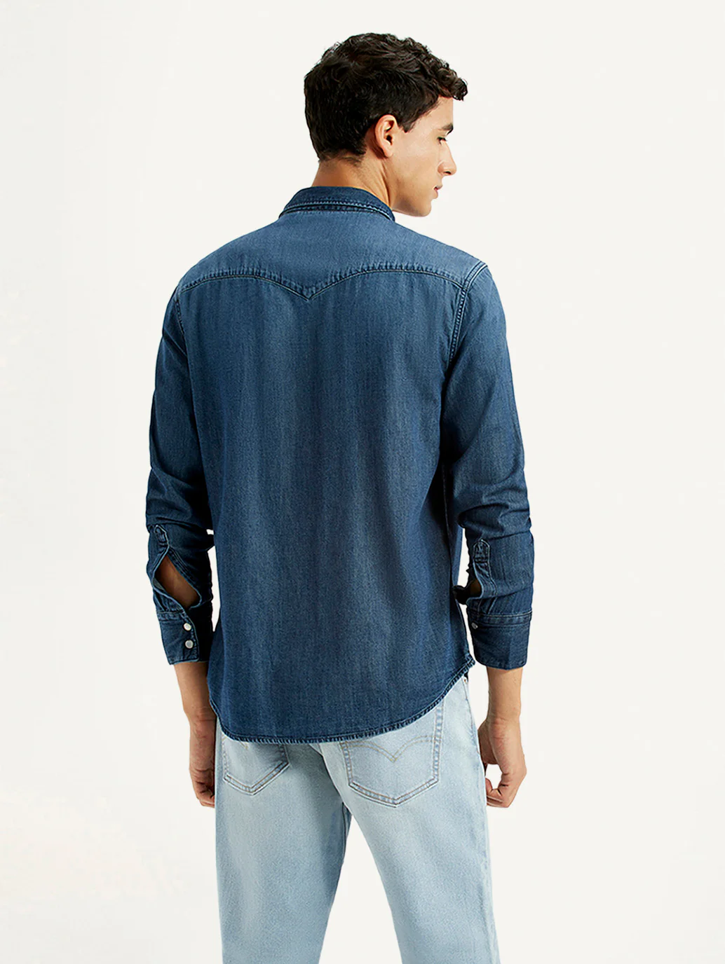 Men's Solid Dark Blue Slim Fit Denim Shirt - Image 3