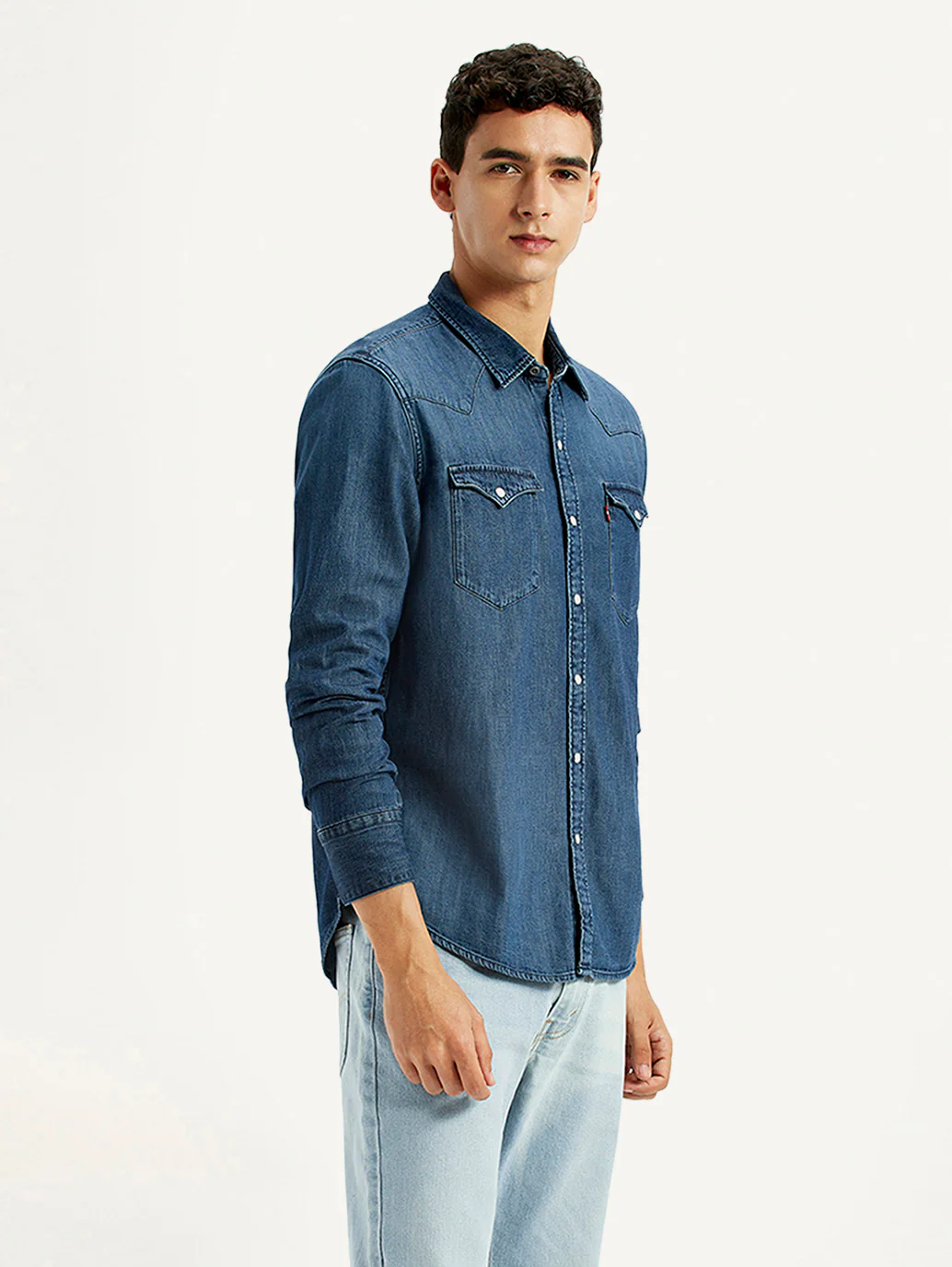 Men's Solid Dark Blue Slim Fit Denim Shirt - Image 5