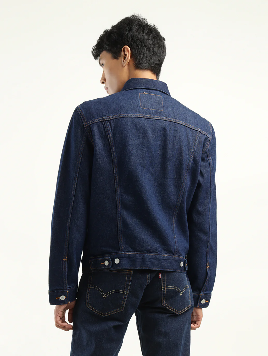 Men's Solid Dark Blue Spread Collar Denim Jacket - Image 4