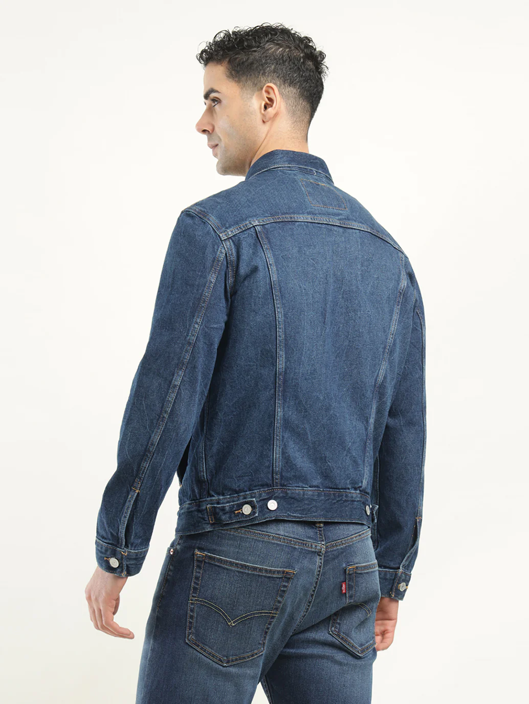 Men's Solid Dark Blue Spread Collar Denim Jacket - Image 3