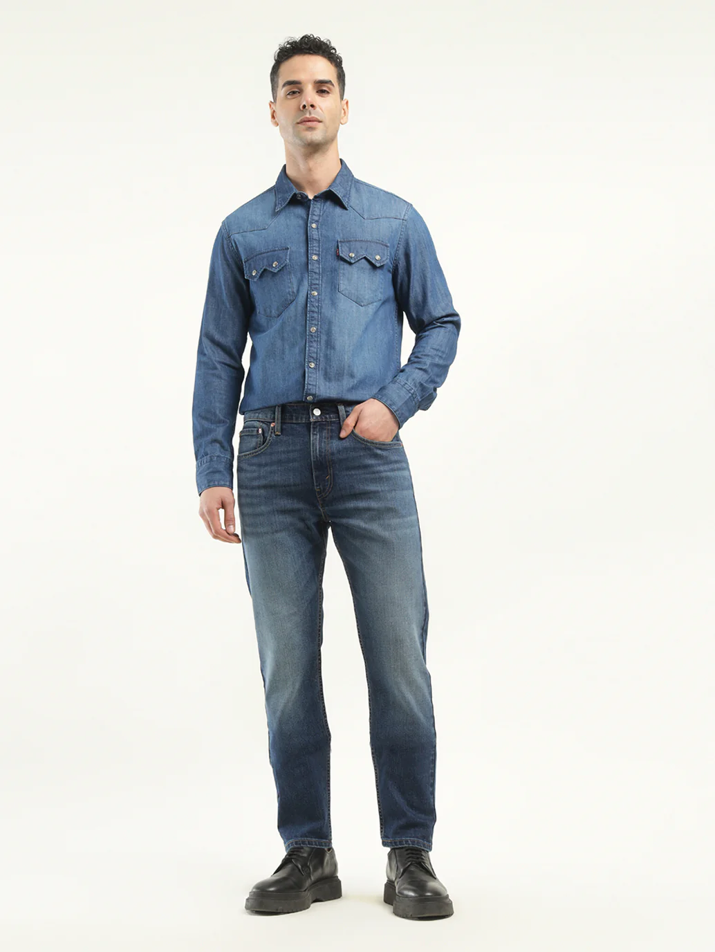 Men's Solid Dark Blue Spread Collar Denim Jacket - Image 6