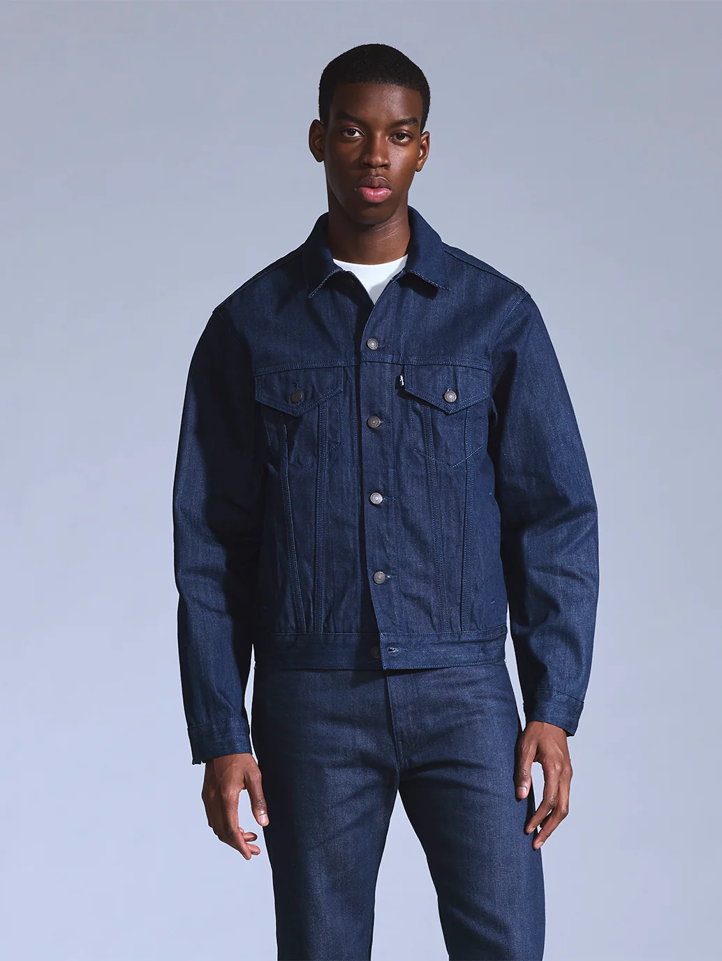 Men's Solid Dark Blue Trucker Jacket - Image 2