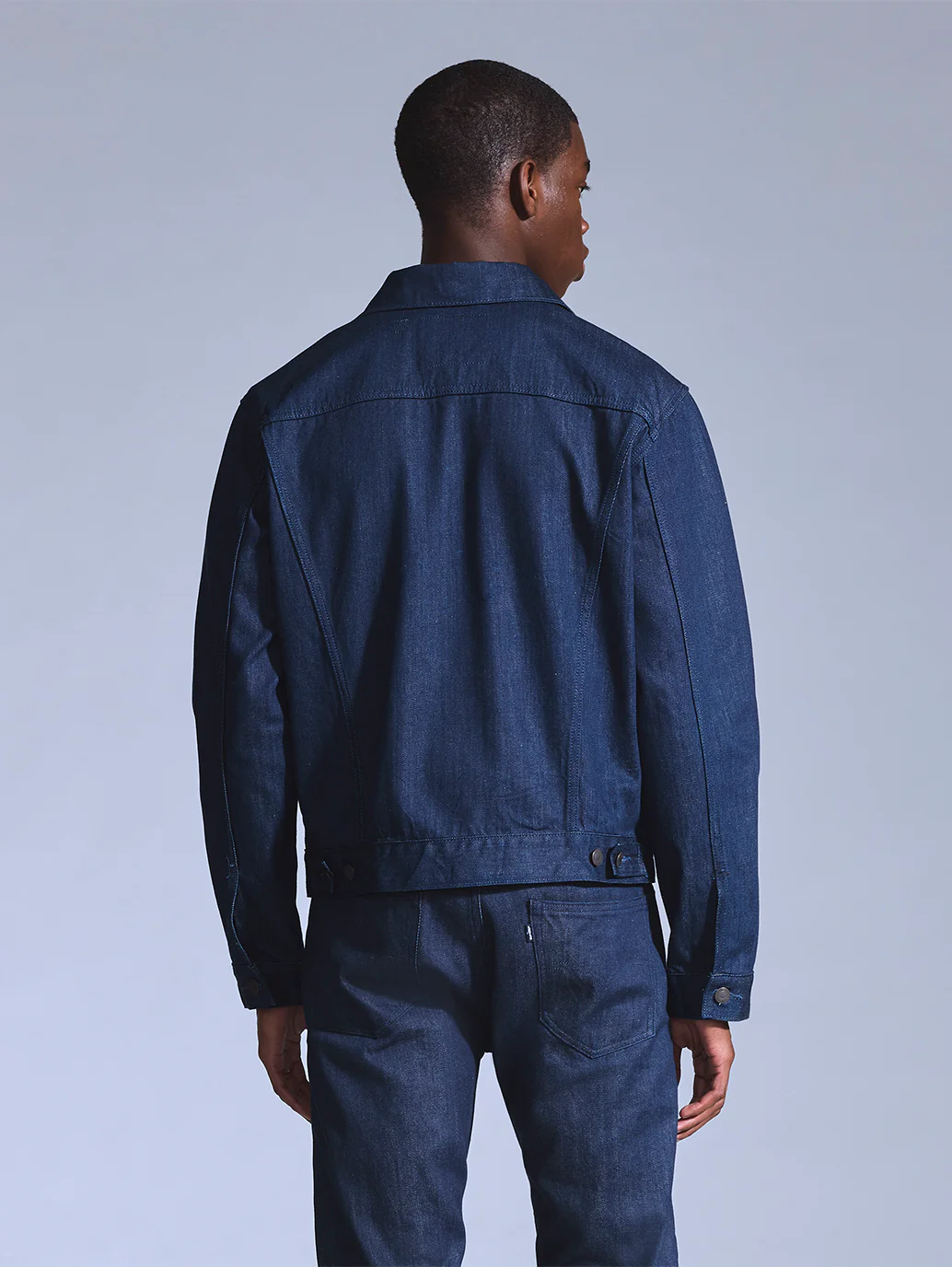 Men's Solid Dark Blue Trucker Jacket - Image 3