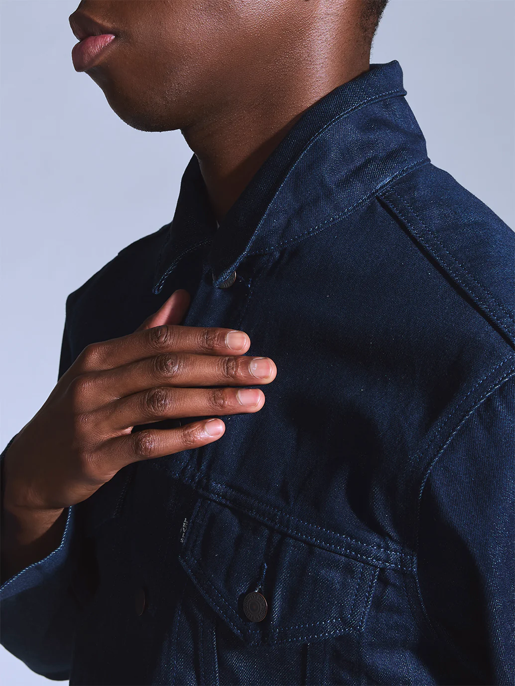 Men's Solid Dark Blue Trucker Jacket - Image 4