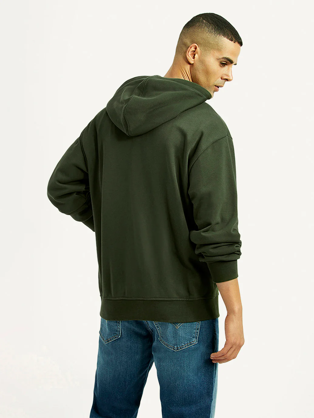 Men's Solid Dark Green Hooded Sweatshirt - Image 3