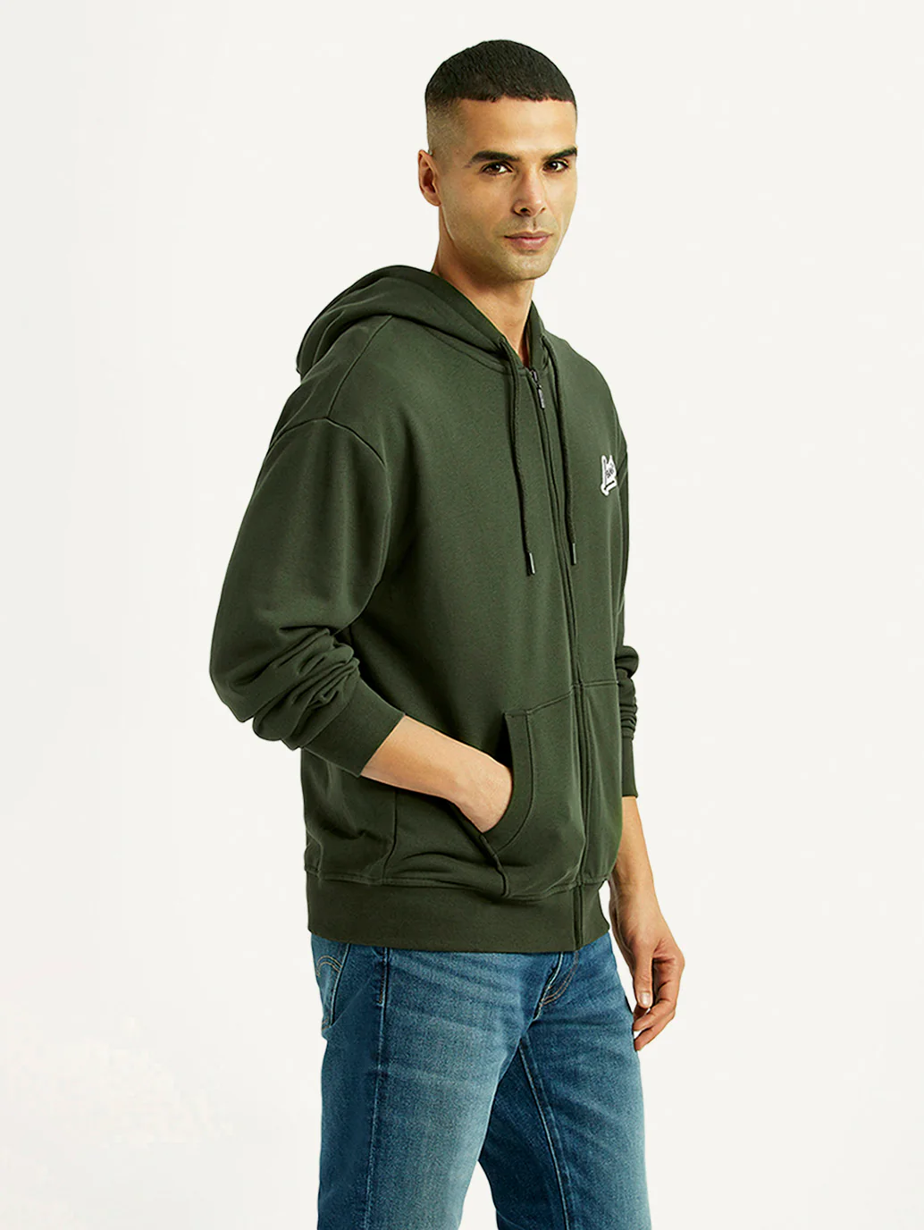 Men's Solid Dark Green Hooded Sweatshirt - Image 5