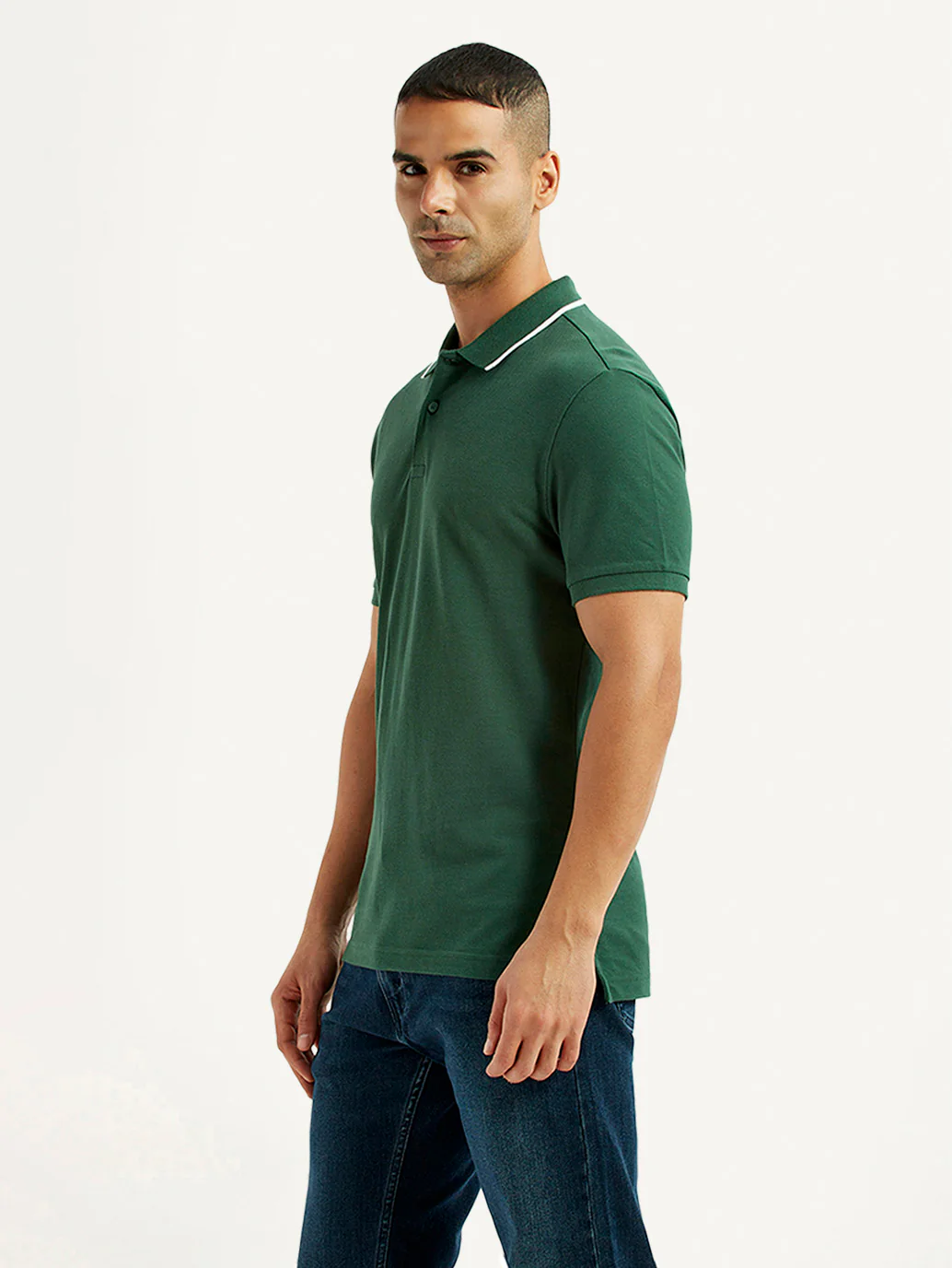 Men's Solid Dark Green Polo T-Shirt - Image 3