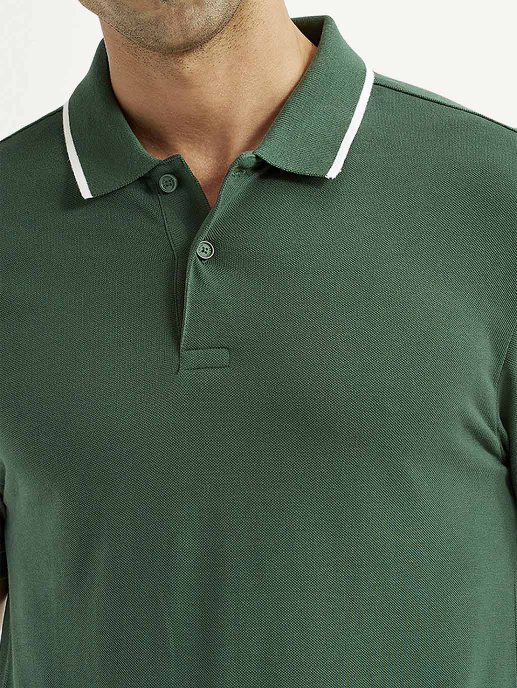 Men's Solid Dark Green Polo T-Shirt - Image 4