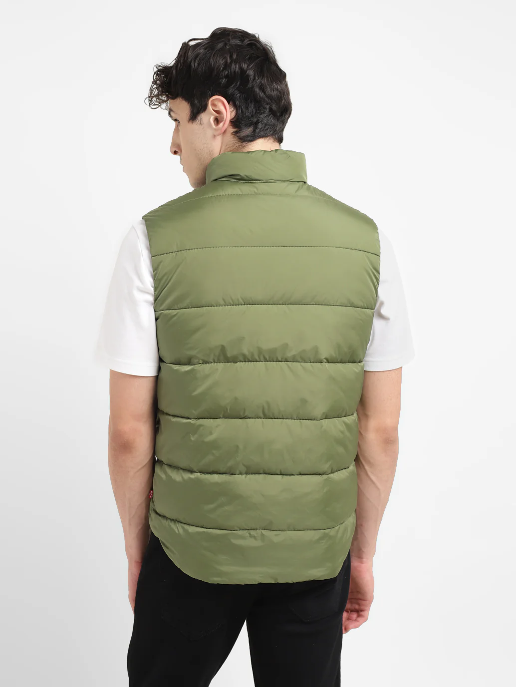 Men's Solid Green Band Neck Quilted Jacket - Image 3