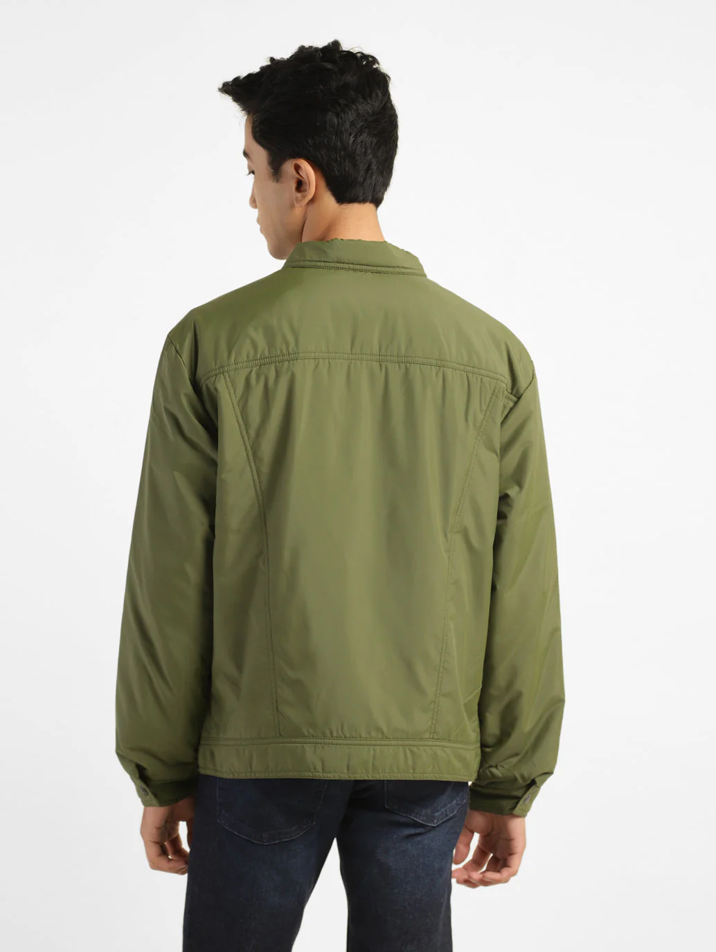 Men's Solid Green Collar Neck Padded Jacket - Image 3
